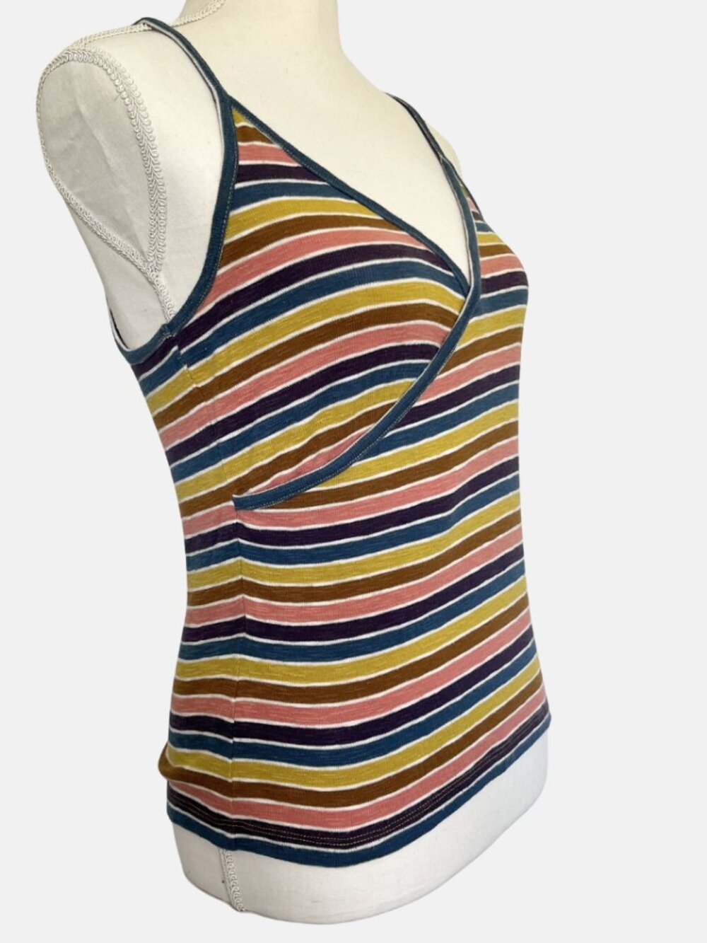 Madewell Cotton Blend Retro Colorful Stripe Wrap Cami Top - Picture 4 of 8